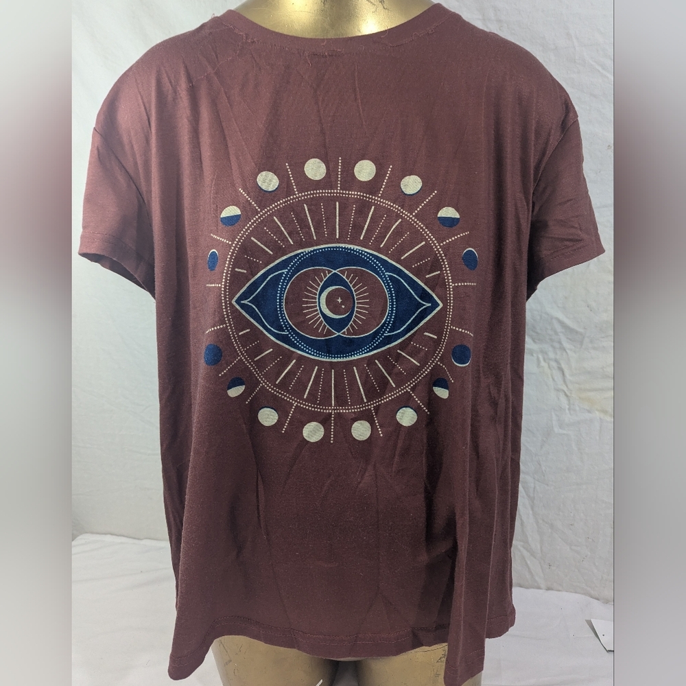 Chicyea Tee Shirt Brick Red Celestial Moon, Planets And Iilluminati Eye XL